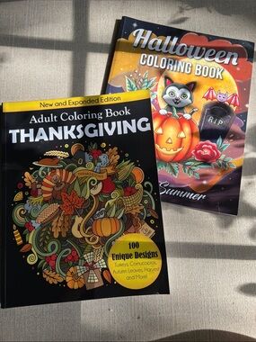 Adult Coloring Book Bundle: Thanksgiving & Halloween. Almost New!